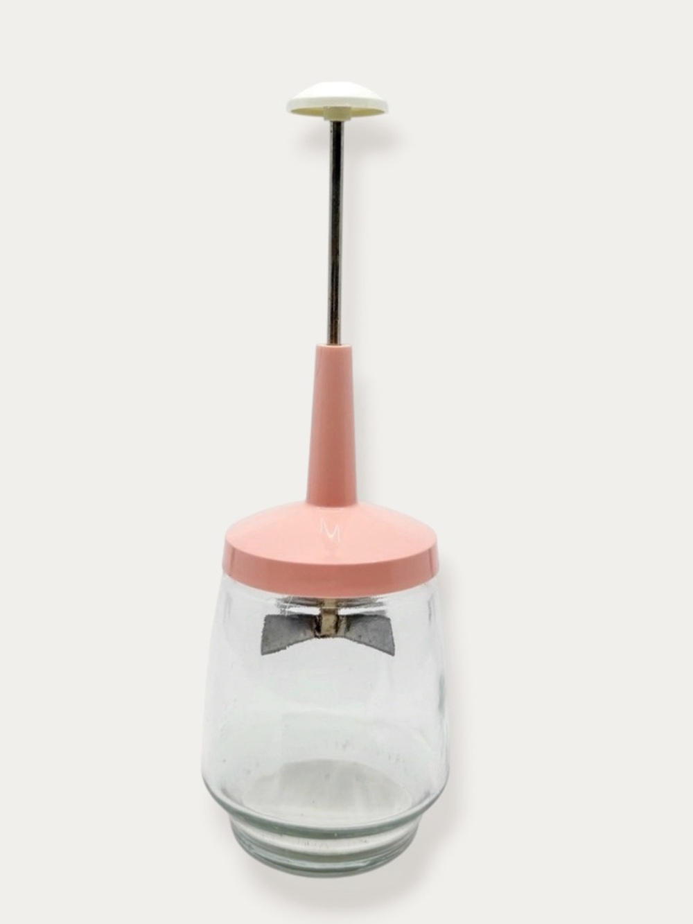 Vintage Federal Housewares Pink Nut Chopper Glass Jar 1960s MCM Hand Crank
